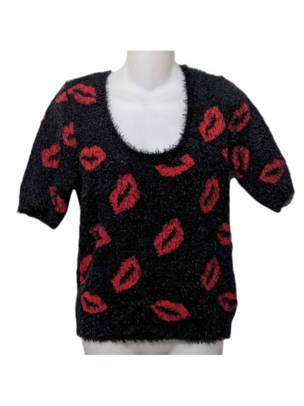 BONGO Eyelash Love Lips Kisses Scoop Neck Mod Sweater S